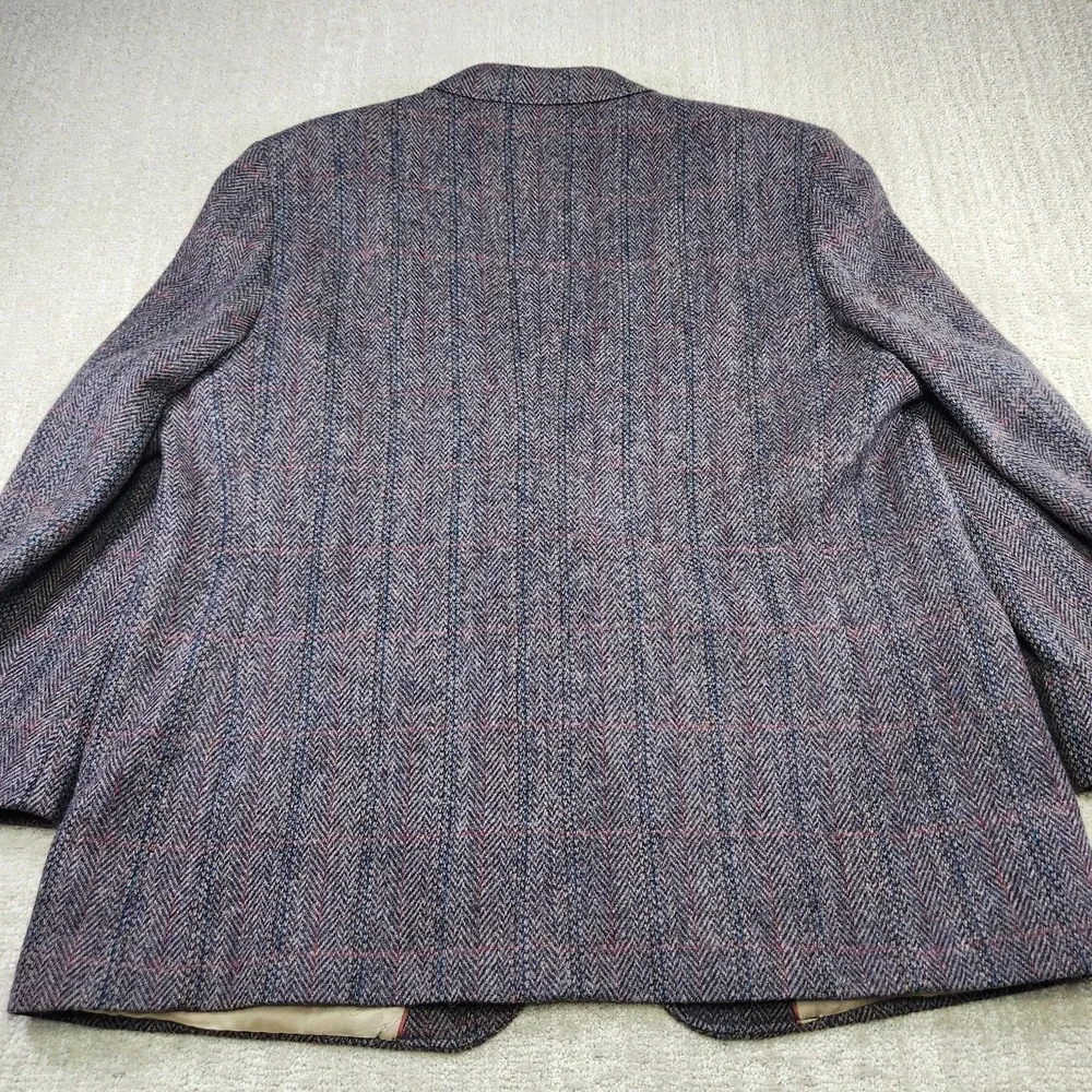 Vintage Manx Tweed Blazer Men 46 Herringbone Handwoven Wool Leather Button‎